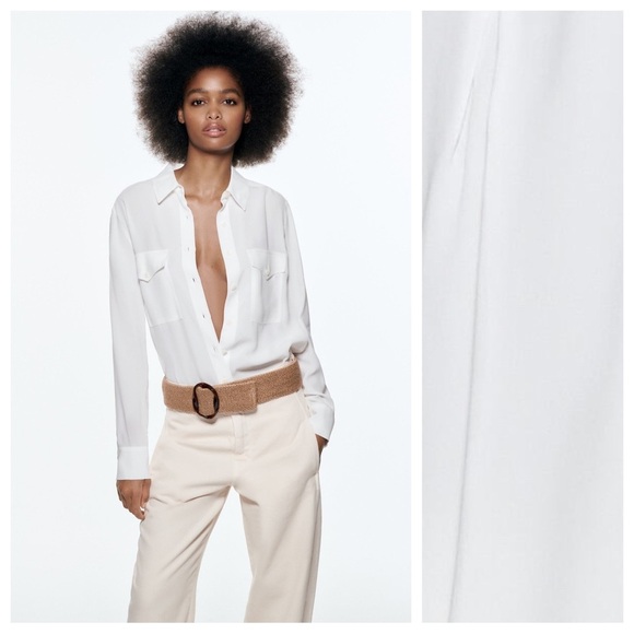 Zara Tops - NWT. Zara White Flowy Shirt with Pockets. Size XS.
